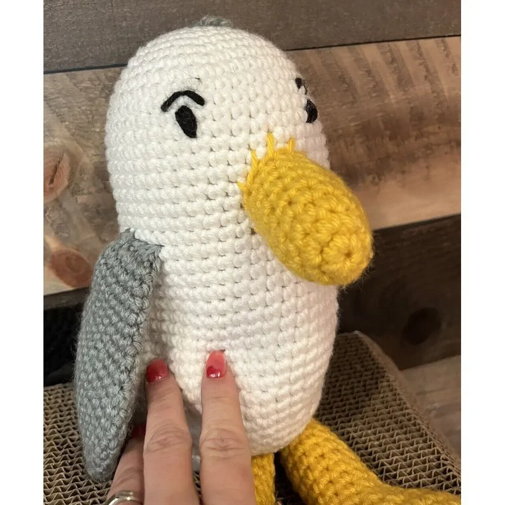 Seagull Toy‎ Handmade Crochet Blue Yellow Grey
